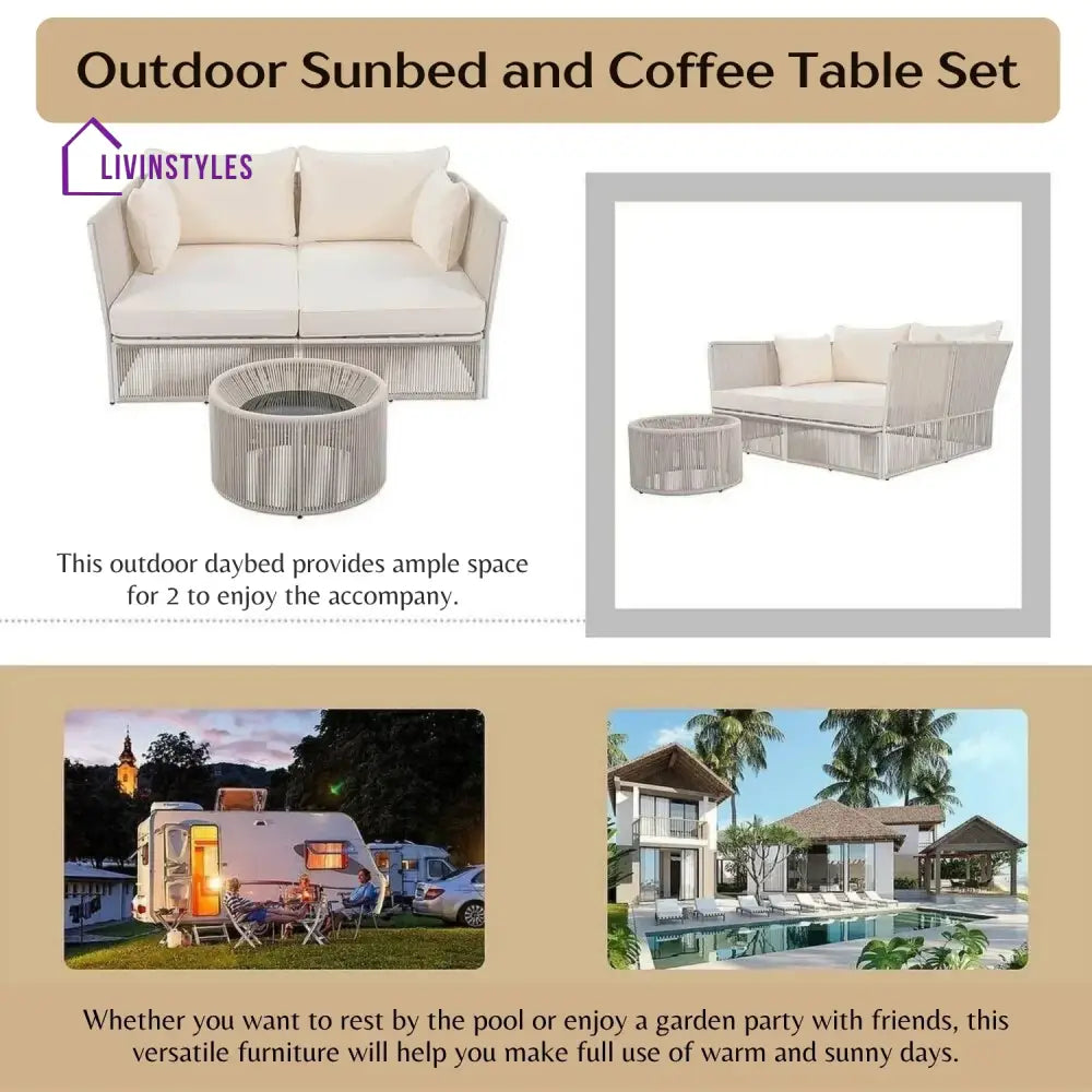 Njeri Outdoor Rope 2 Seater Patio Daybed With Side Table - Daybed
