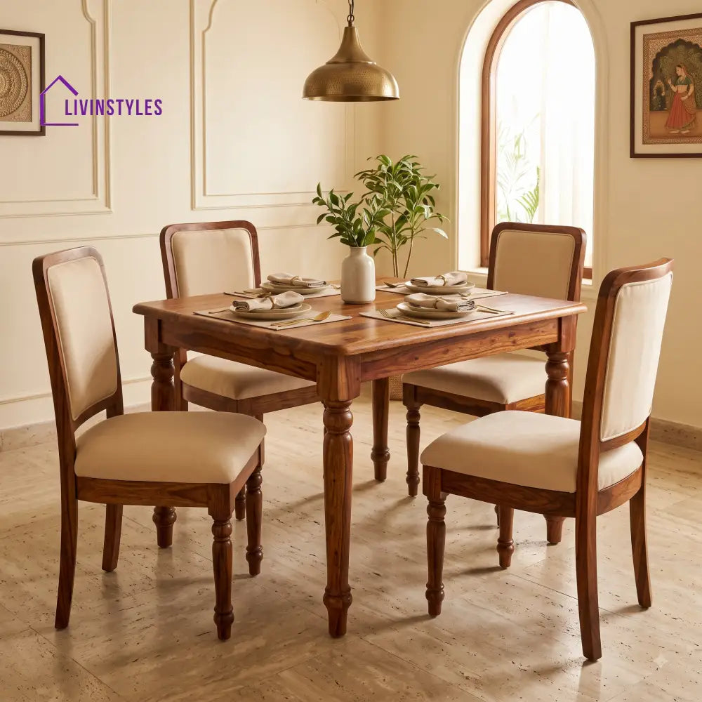 Noah Premium Solid Wood 4 Seater Dining Table Set