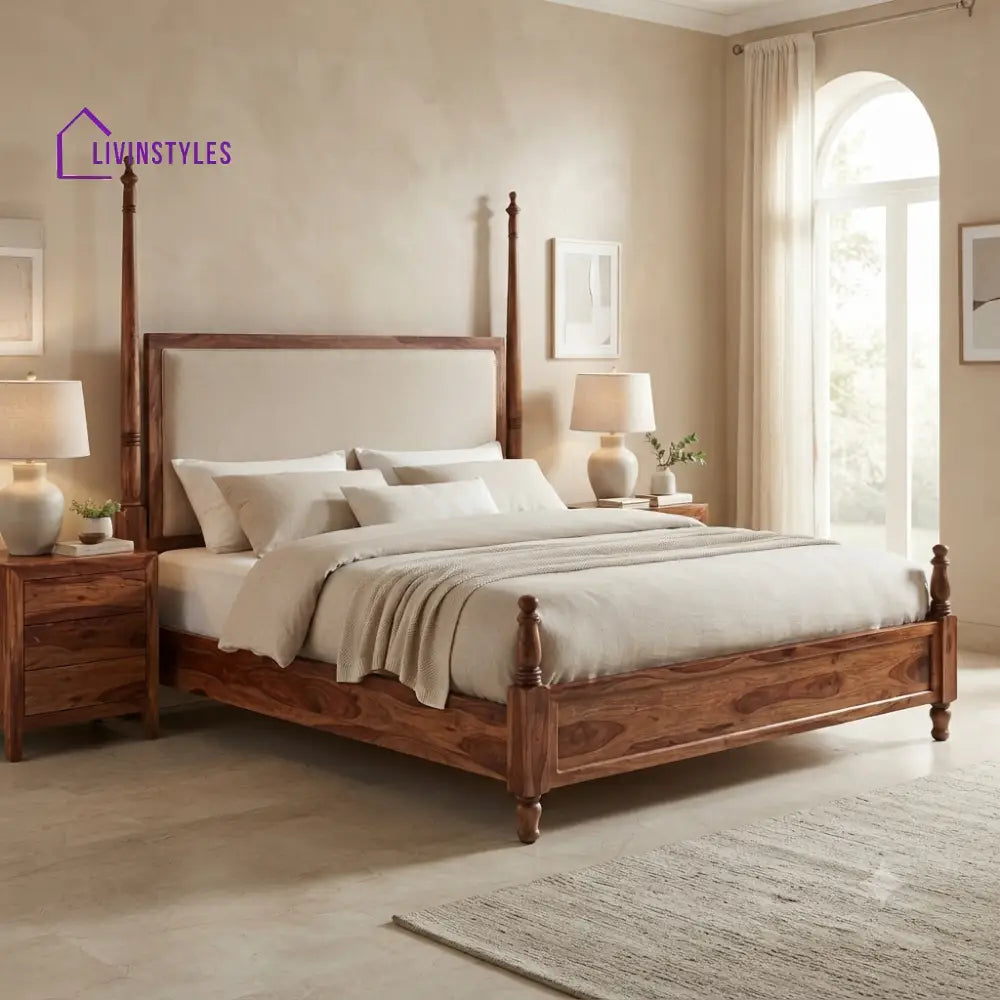 Noah Solid Sheesham Wood Poster Bed Without Storage