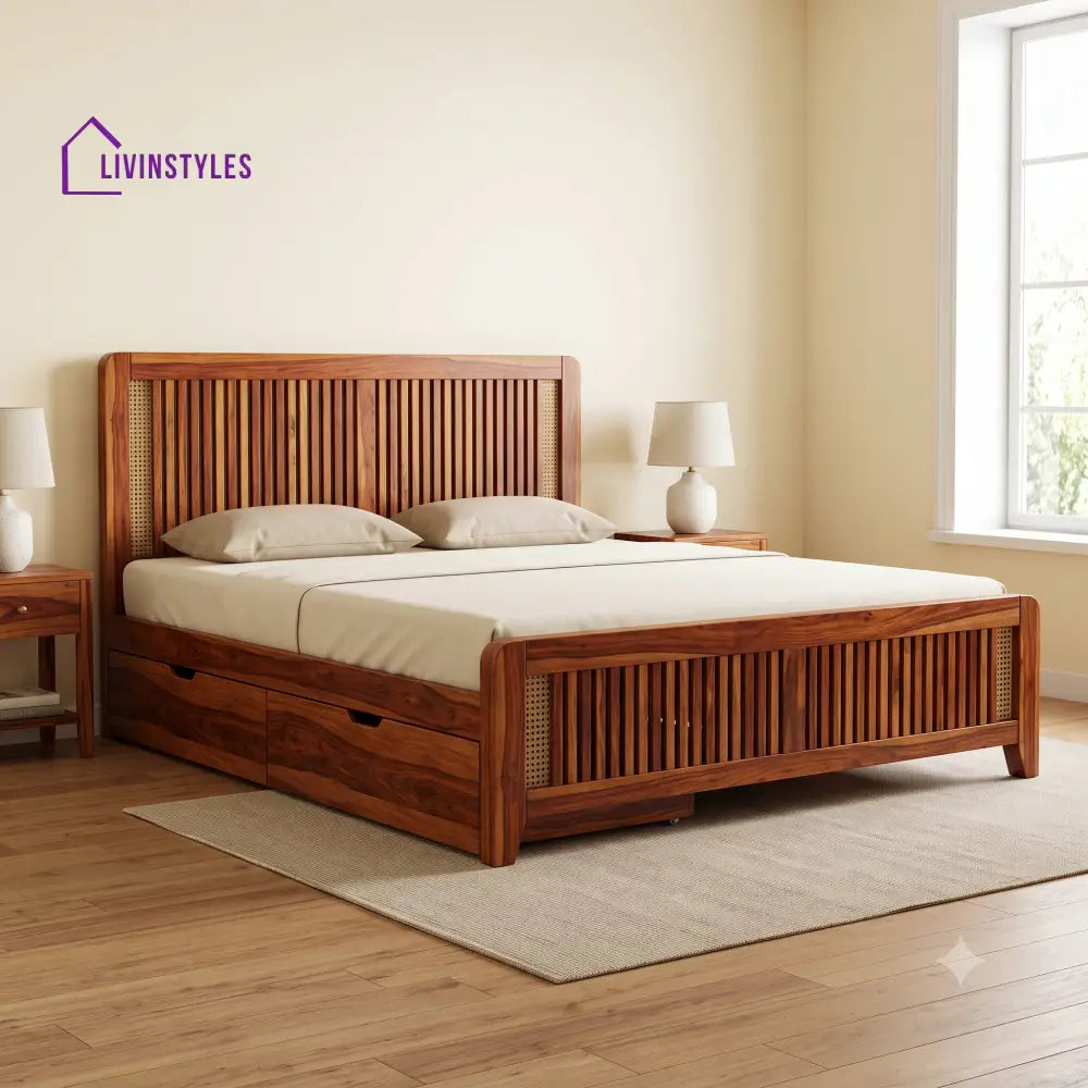 Noe Premium Wooden Bed with Drawer Storage | King Size Bed & Queen Size Bed Online