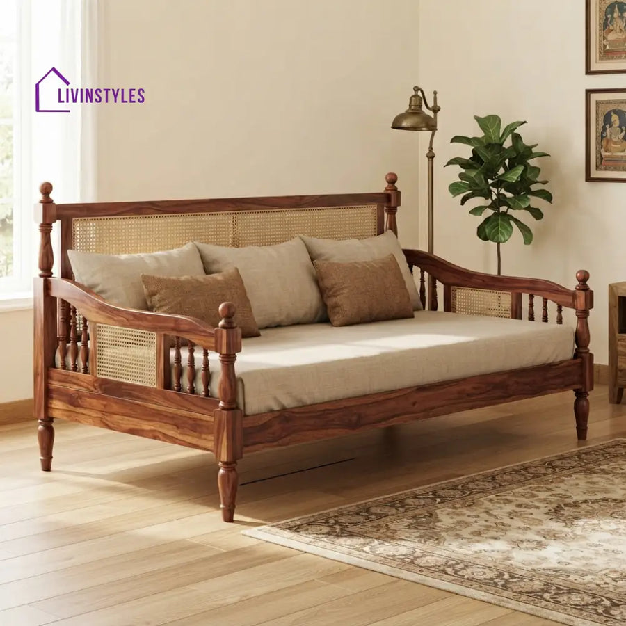 Noé Wooden Divan Bed for Living Room | Solid Sheesham Wood