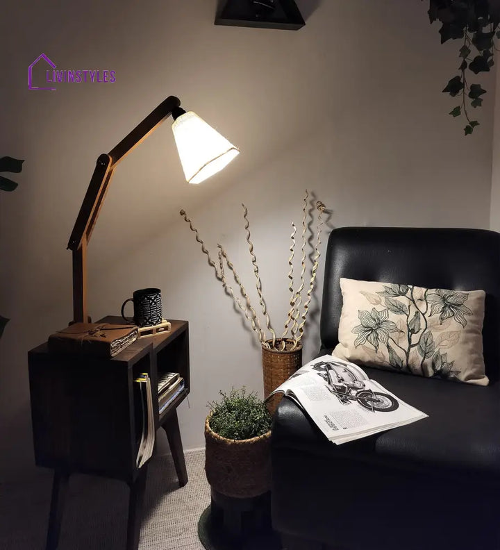 Noel Wooden Floor Lamp With Brown Base And Jute Fabric Lampshade Lamps