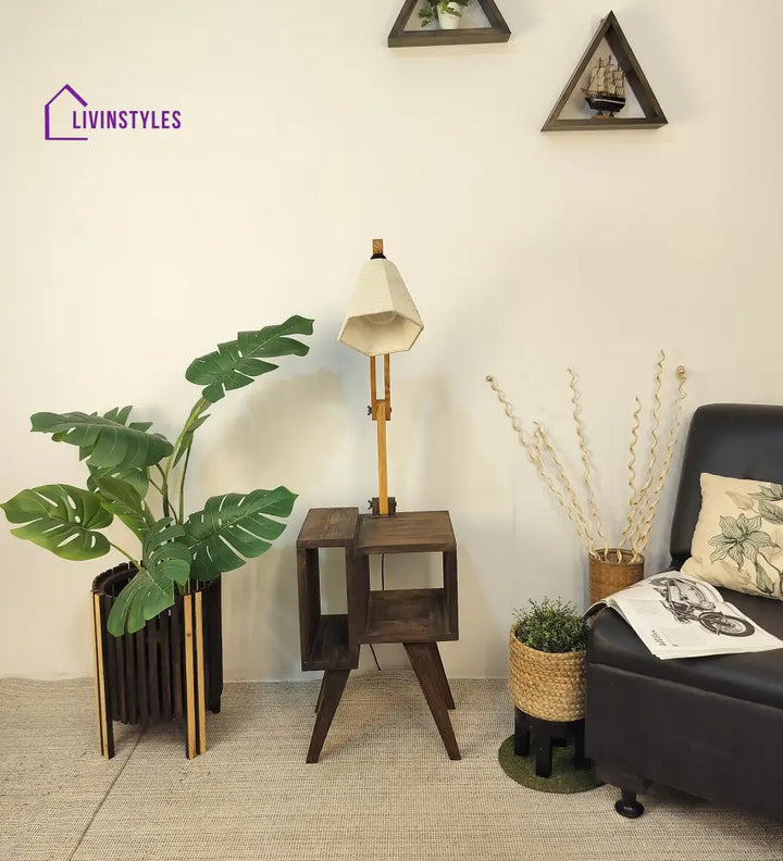 Noel Wooden Floor Lamp With Brown Base And Jute Fabric Lampshade Lamps
