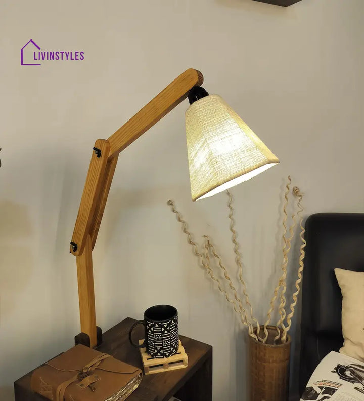 Noel Wooden Floor Lamp With Brown Base And Jute Fabric Lampshade Lamps