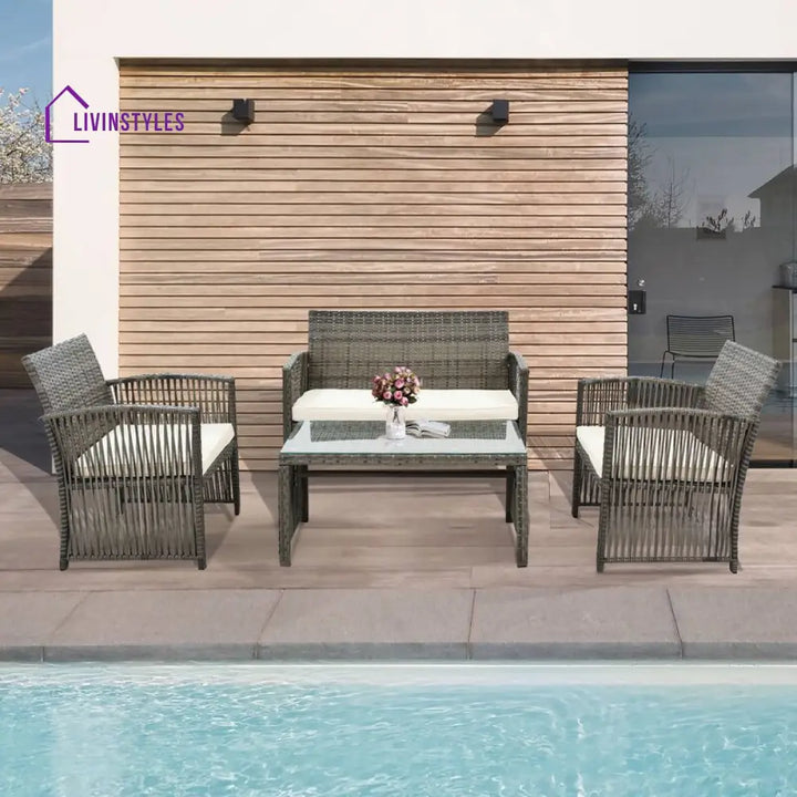 Noele Outdoor Sofa Set 2 Seater 2 Single seater and 1 Center Table (Silver + White) - Sofa Sets