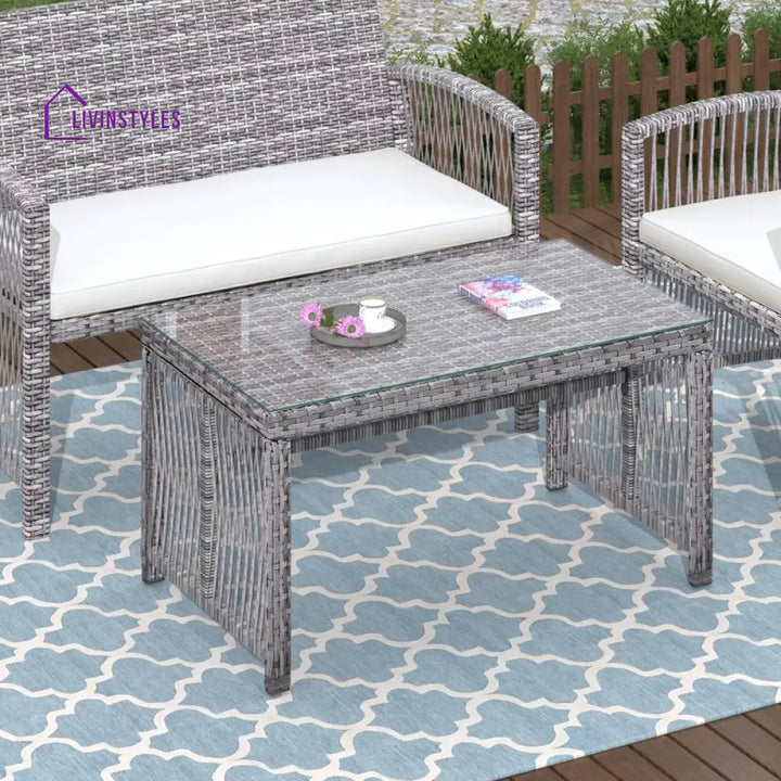 Noele Outdoor Sofa Set 2 Seater 2 Single seater and 1 Center Table (Silver + White) - Sofa Sets