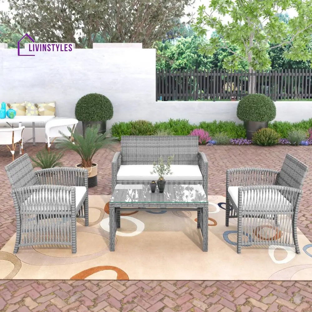 Noele Outdoor Sofa Set 2 Seater 2 Single seater and 1 Center Table (Silver + White) - Sofa Sets