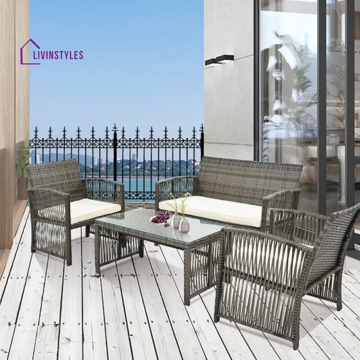 Noele Outdoor Sofa Set 2 Seater 2 Single seater and 1 Center Table (Silver + White) - Sofa Sets