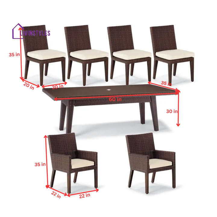 Noelia Outdoor Patio Dining Set 6 Chairs and 1 Table (Dark Brown) - Dining sets