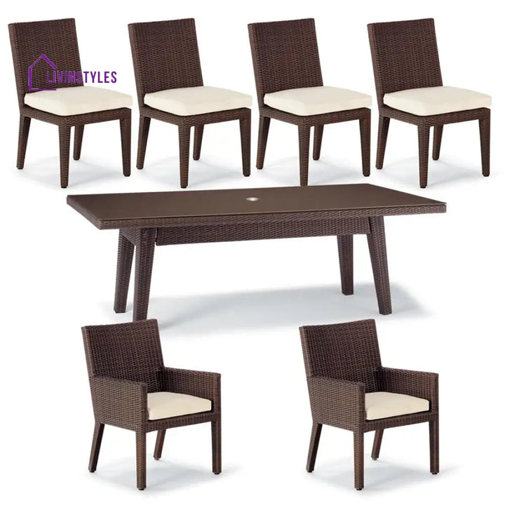 Noelia Outdoor Patio Dining Set 6 Chairs and 1 Table (Dark Brown) - Dining sets