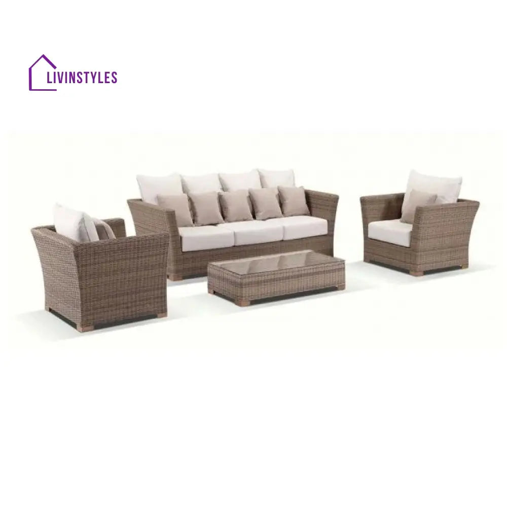 Noelia Outdoor Sofa Set 3 Seater 2 Single seater and 1 Center Table (Brown + Cream) - Sofa Sets