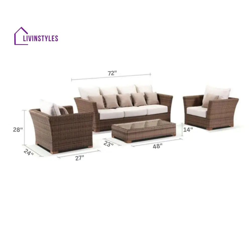 Noelia Outdoor Sofa Set 3 Seater 2 Single seater and 1 Center Table (Brown + Cream) - Sofa Sets