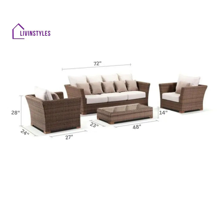 Noelia Outdoor Sofa Set 3 Seater 2 Single seater and 1 Center Table (Brown + Cream) - Sofa Sets