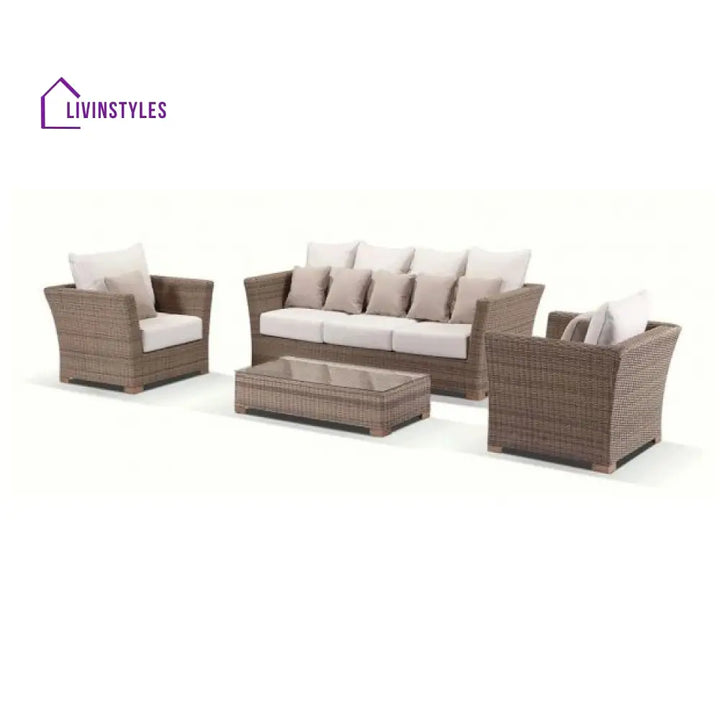 Noelia Outdoor Sofa Set 3 Seater 2 Single seater and 1 Center Table (Brown + Cream) - Sofa Sets
