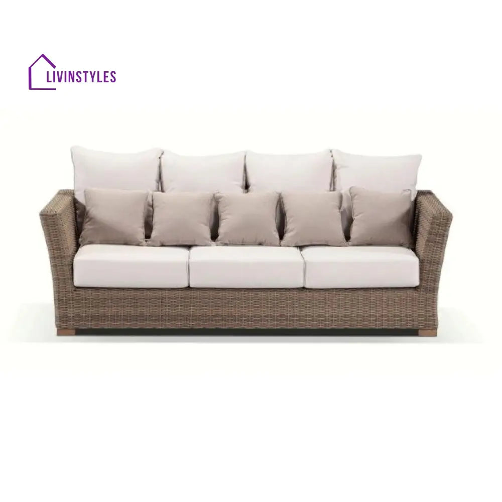 Noelia Outdoor Sofa Set 3 Seater 2 Single seater and 1 Center Table (Brown + Cream) - Sofa Sets