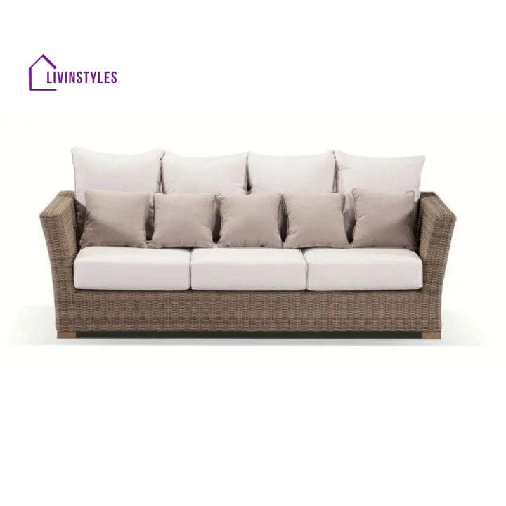 Noelia Outdoor Sofa Set 3 Seater 2 Single seater and 1 Center Table (Brown + Cream) - Sofa Sets