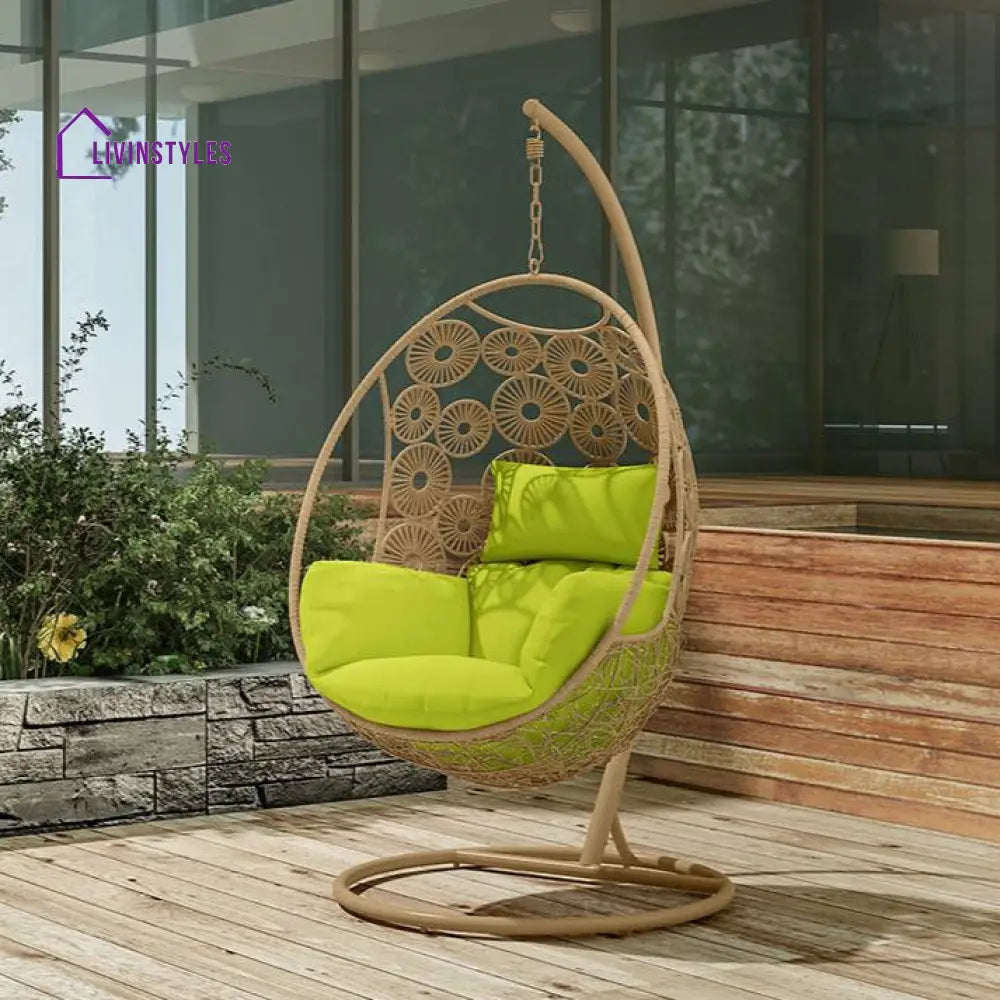 Noemi Single Seater Hanging Swing With Stand For Balcony Garden Swing (Honey) - Swings