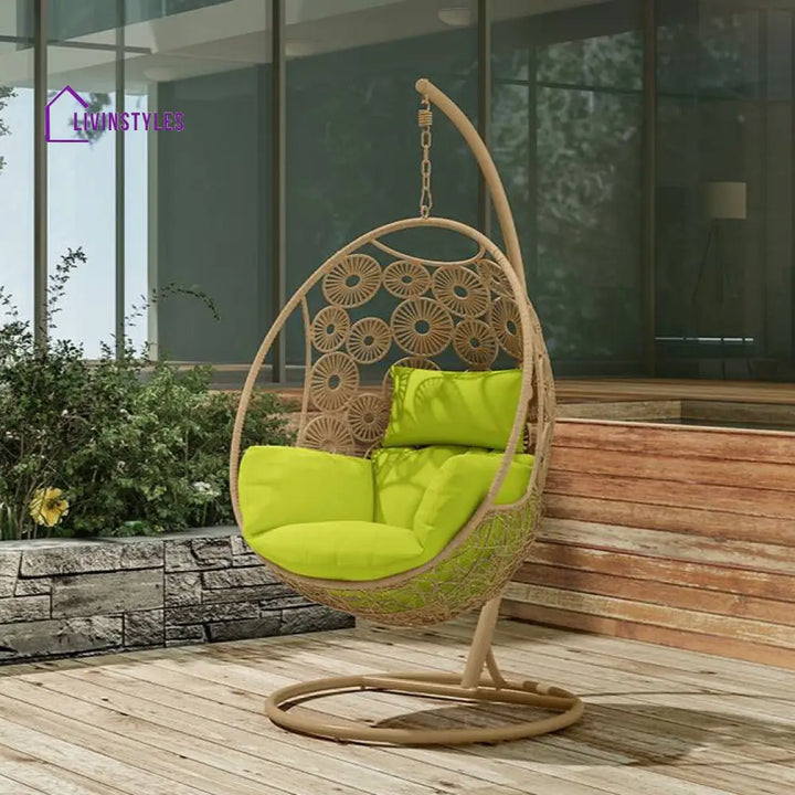 Noemi Single Seater Hanging Swing With Stand For Balcony Garden Swing (Honey) - Swings