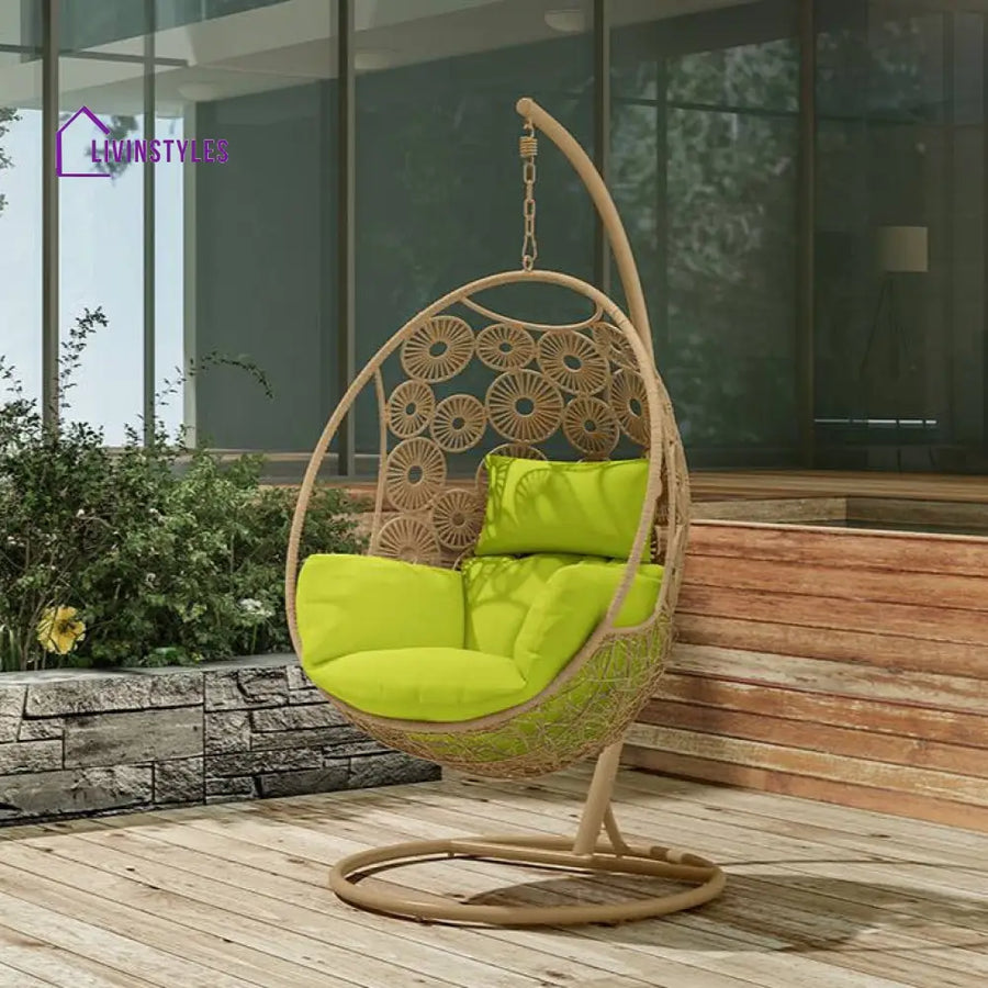 Noemi Single Seater Hanging Swing With Stand For Balcony Garden Swing (Honey) - Swings