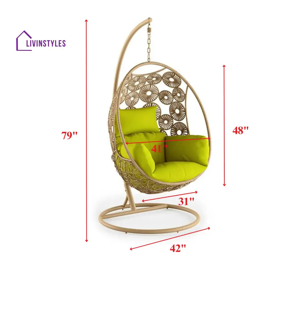 Noemi Single Seater Hanging Swing With Stand For Balcony Garden Swing (Honey) - Swings