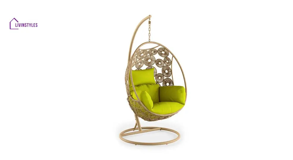 Noemi Single Seater Hanging Swing With Stand For Balcony Garden Swing (Honey) - Swings