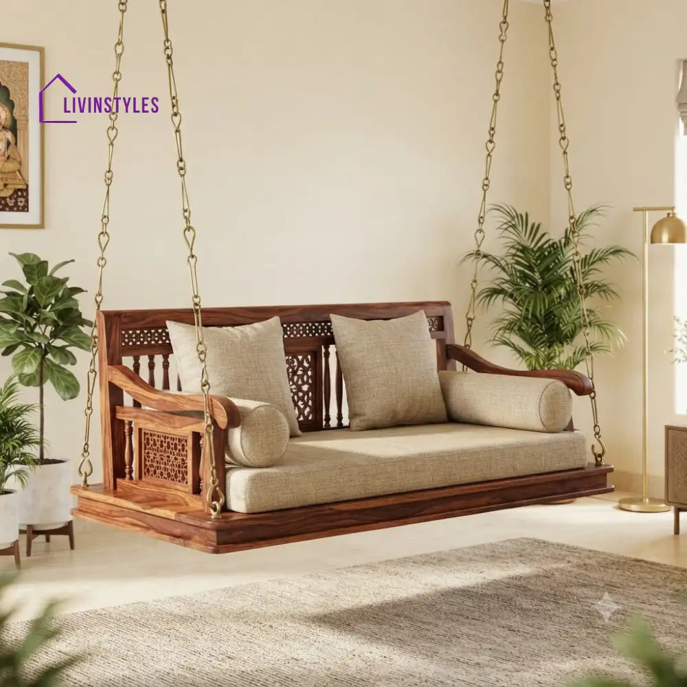 Noémie 2 Seater Wooden Swing for Home | Wooden Jhula for home