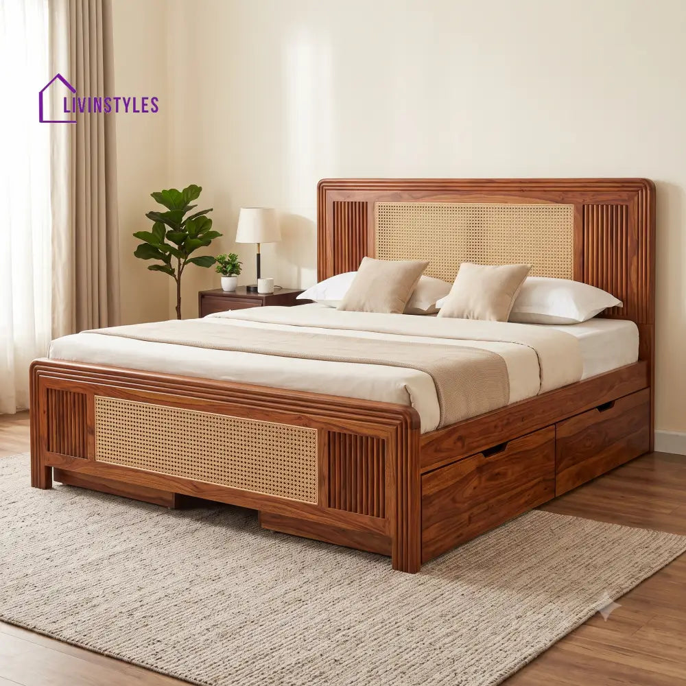 Noemie Premium Wooden Bed with Drawer Storage | King Size Bed & Queen Size Bed Online