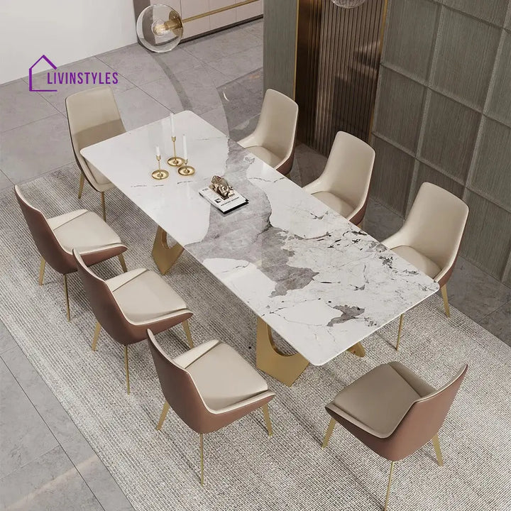 Nonna 8 Seater Dining Table Set | Marble Top Dining Table and Luxury Dining Chairs