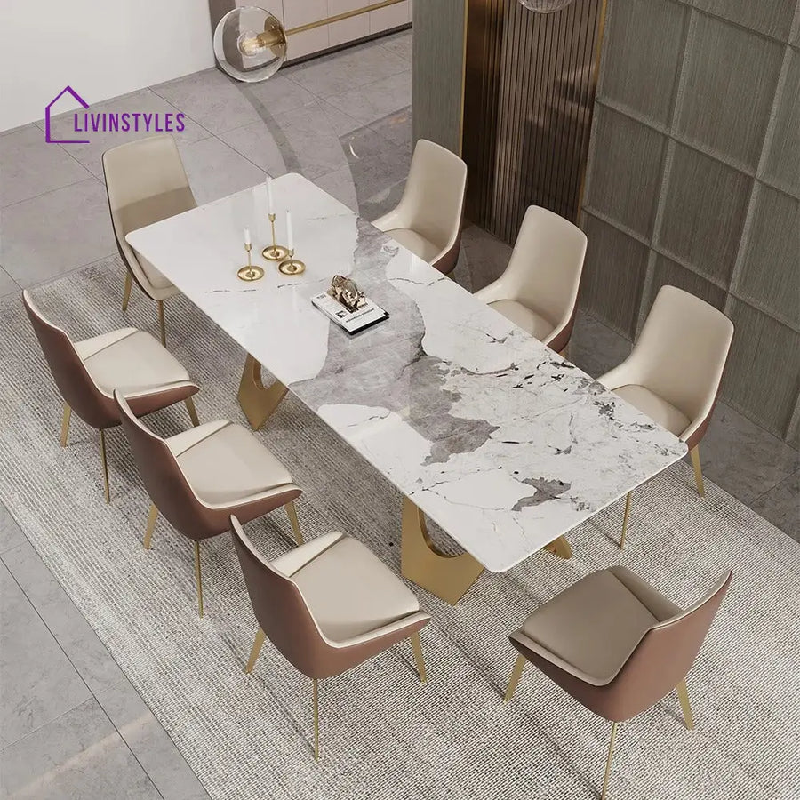 Nonna 8 Seater Dining Table Set | Marble Top Dining Table and Luxury Dining Chairs