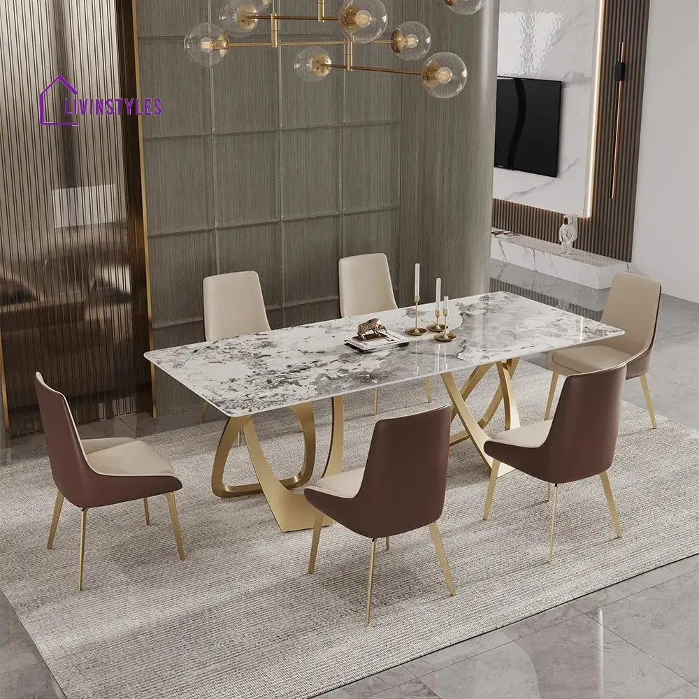 Nonna 8 Seater Dining Table Set | Marble Top Dining Table and Luxury Dining Chairs