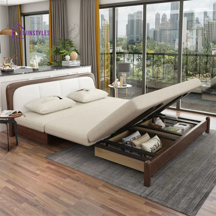 Solid Wood Frame Modern Convertible Sofa Bed With Underneath Storage SOFA BED
