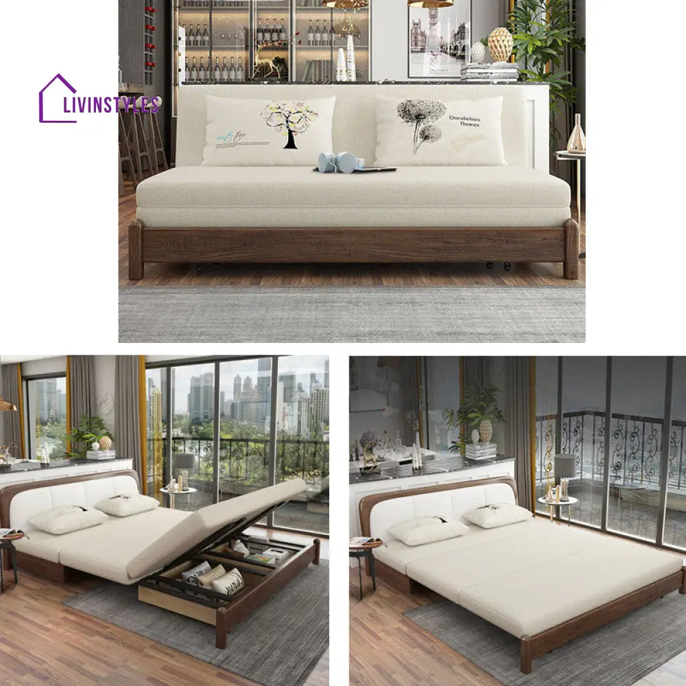 Solid Wood Frame Modern Convertible Sofa Bed With Underneath Storage SOFA BED