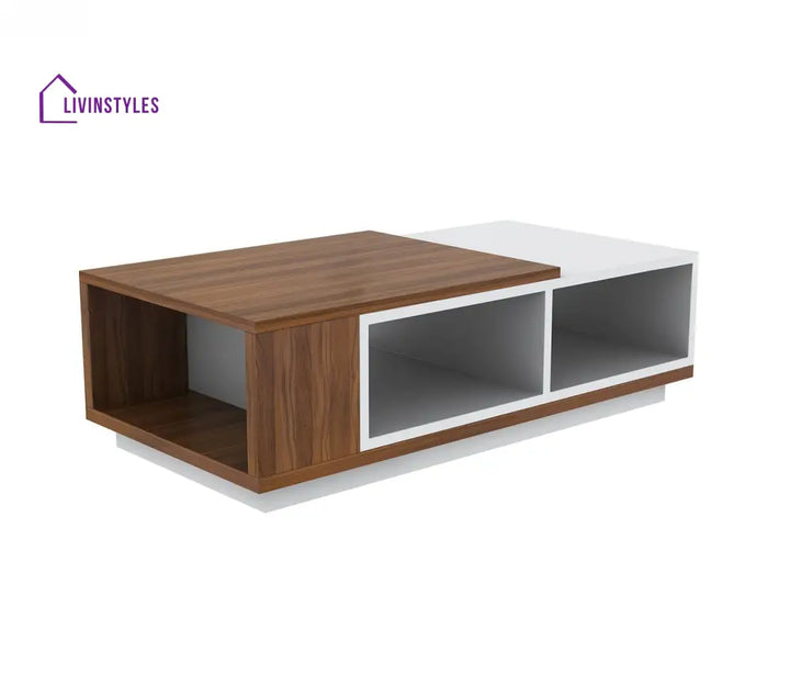 Noor Wooden and White Finish Coffee Table with Storage | Rectangle Shaped