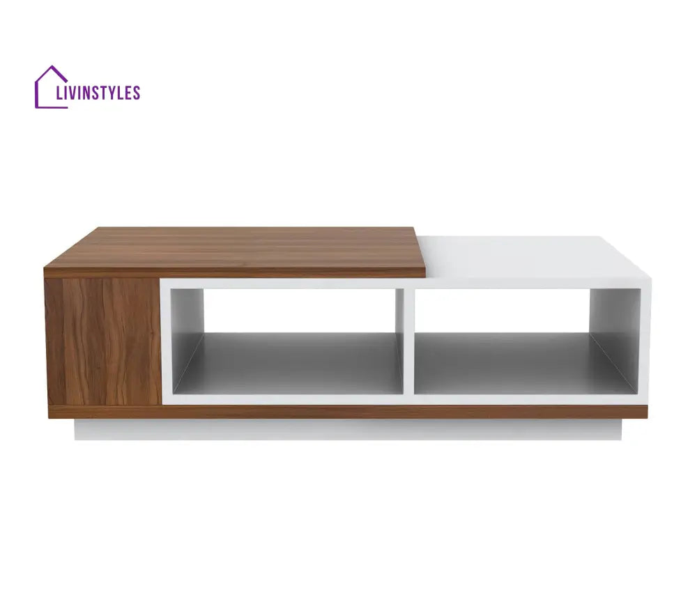 Noor Wooden and White Finish Coffee Table with Storage | Rectangle Shaped