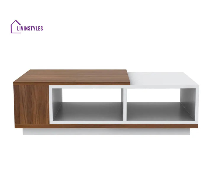 Noor Wooden and White Finish Coffee Table with Storage | Rectangle Shaped