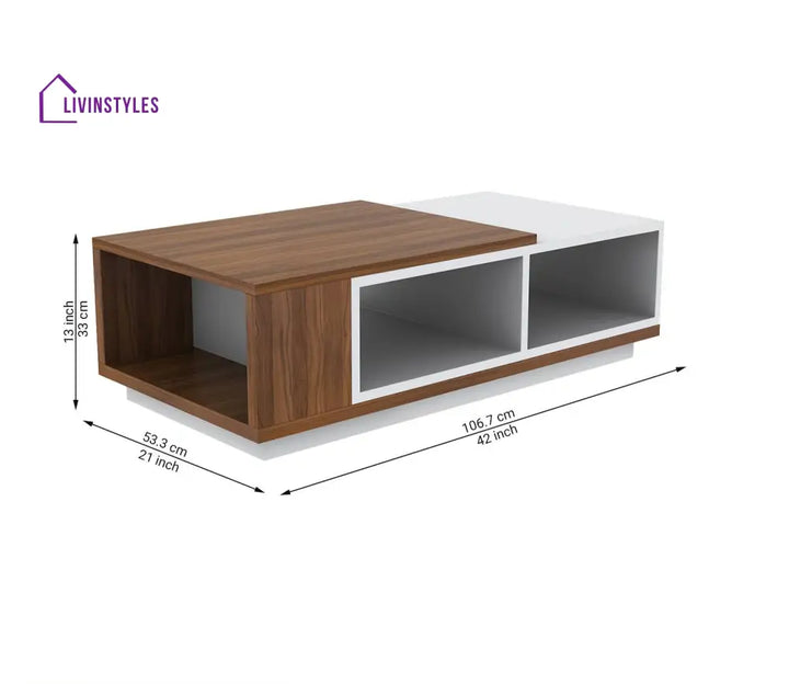 Noor Wooden and White Finish Coffee Table with Storage | Rectangle Shaped