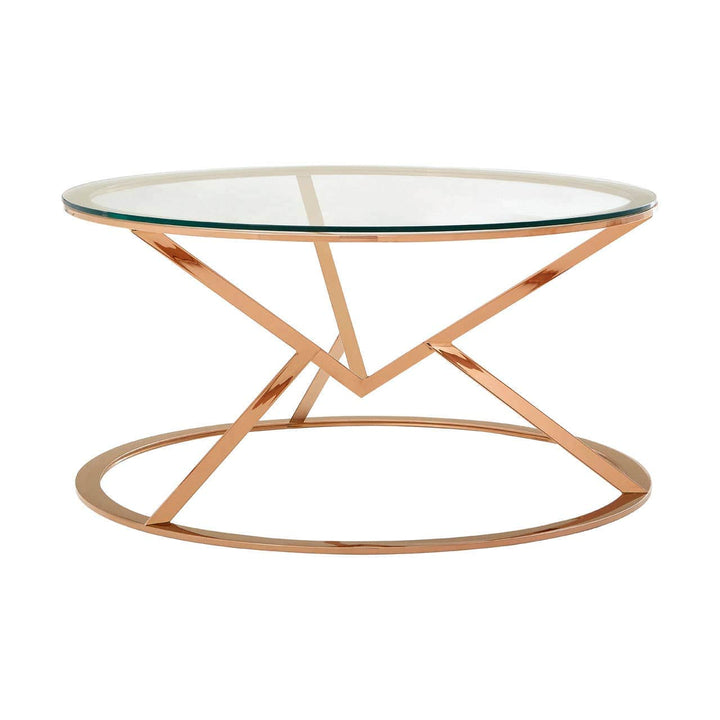 Neha Corseted Round Rose Gold Coffee Table Living