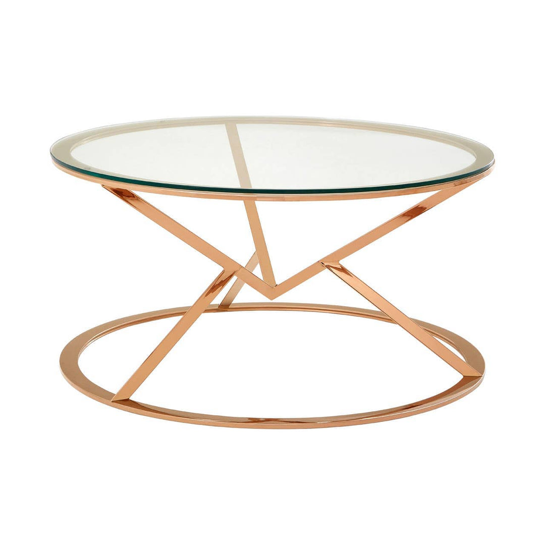 Neha Corseted Round Rose Gold Coffee Table Living