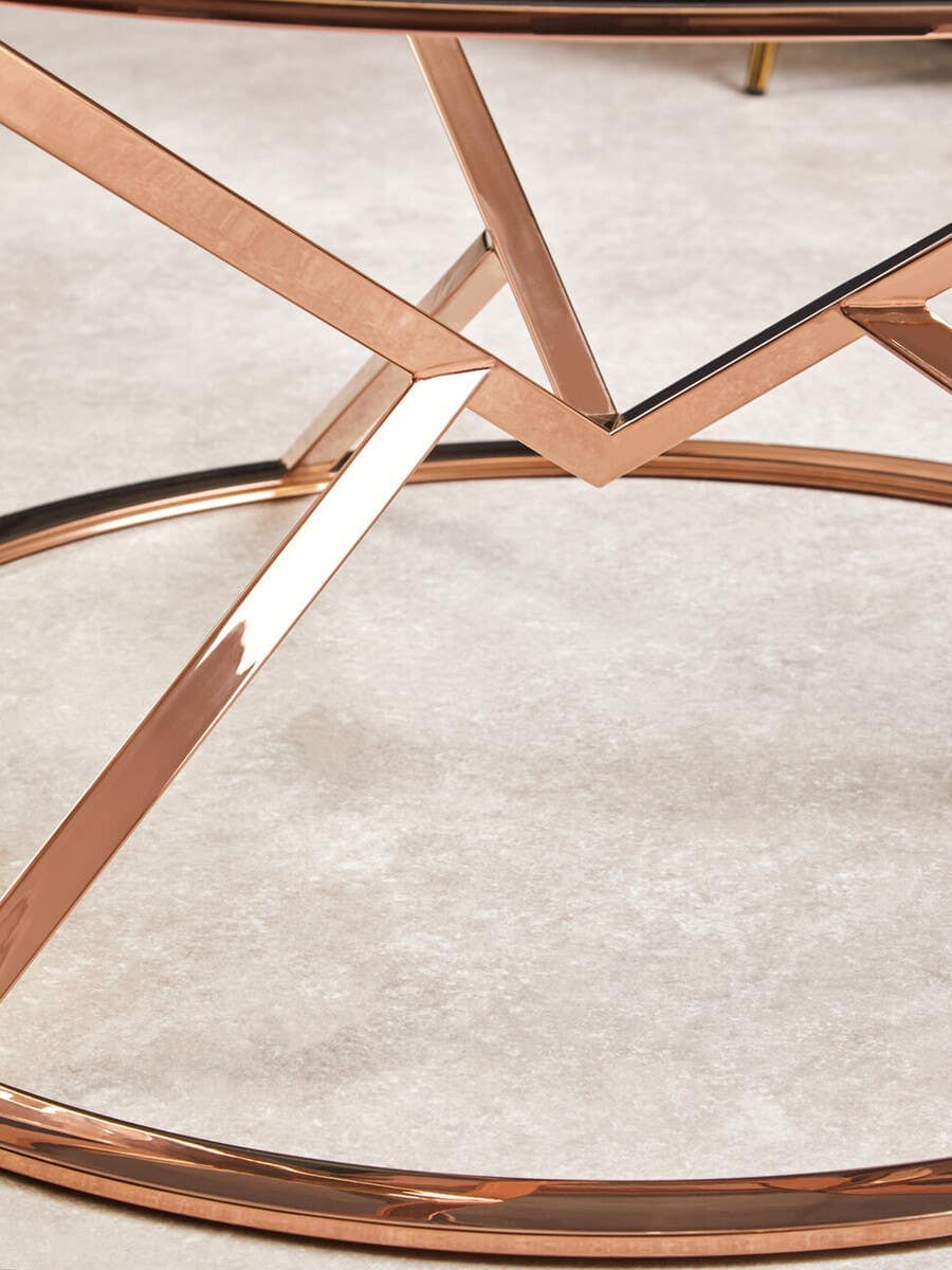 Neha Corseted Round Rose Gold Coffee Table Living