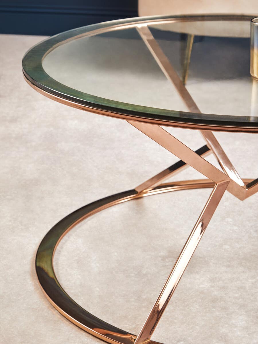 Neha Corseted Round Rose Gold Coffee Table Living