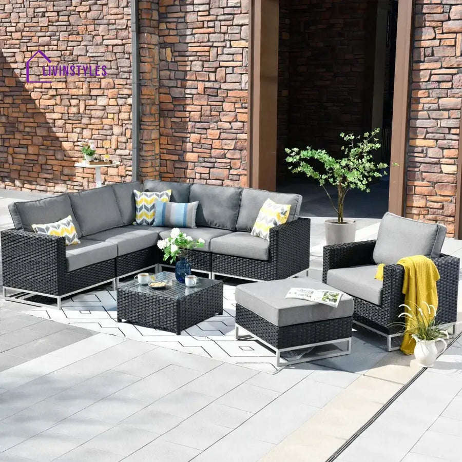 Norberta Outdoor Rattan Wicker 7-Seater Sofa Set - Sofa Set