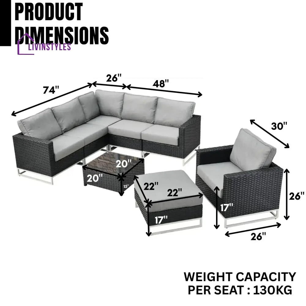 Norberta Outdoor Rattan Wicker 7-Seater Sofa Set - Sofa Set