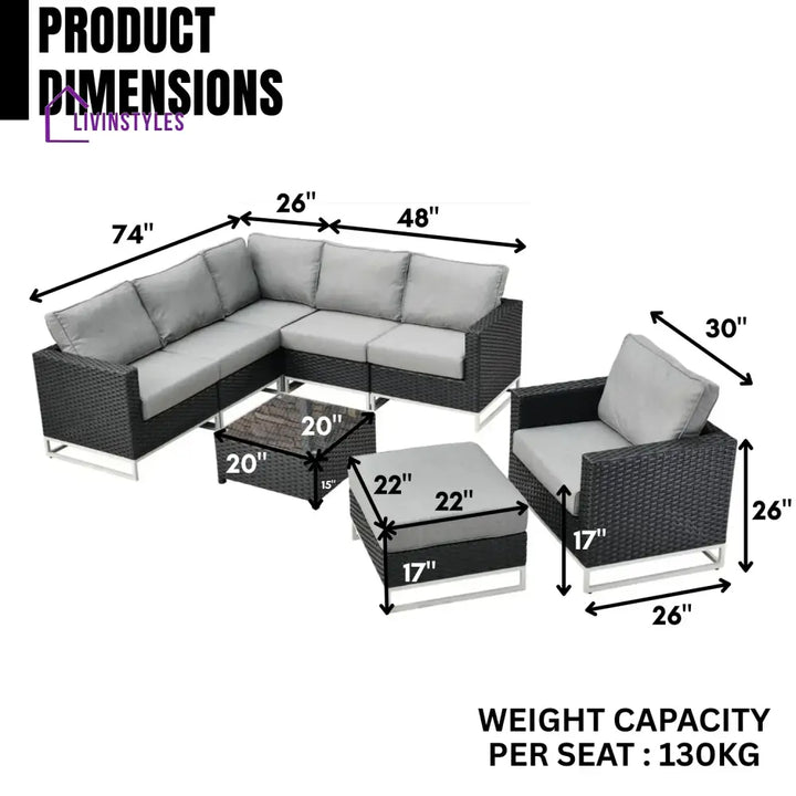 Norberta Outdoor Rattan Wicker 7-Seater Sofa Set - Sofa Set