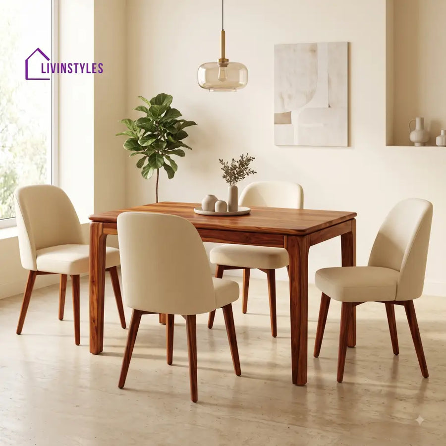 Norman Premium Solid Wood 4 Seater Dining Table Set