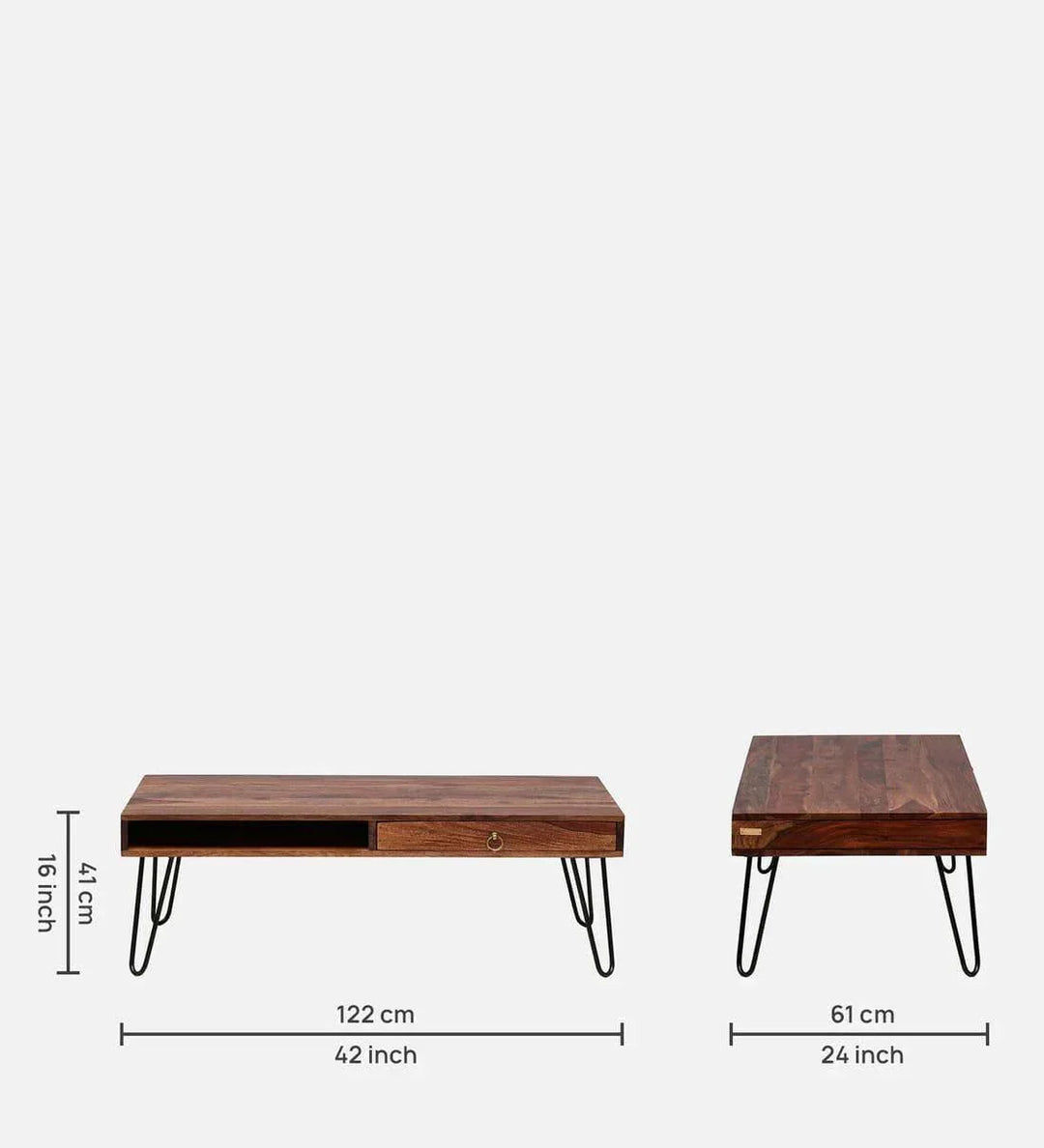 Gumina Sheesham Wood Coffee Table In Rustic Teak Finish