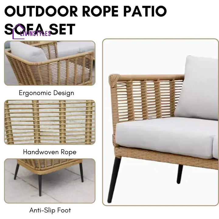 Noura Outdoor Beige Rope 7-Seater Sofa Set With Glass Top Table - Sofa Set