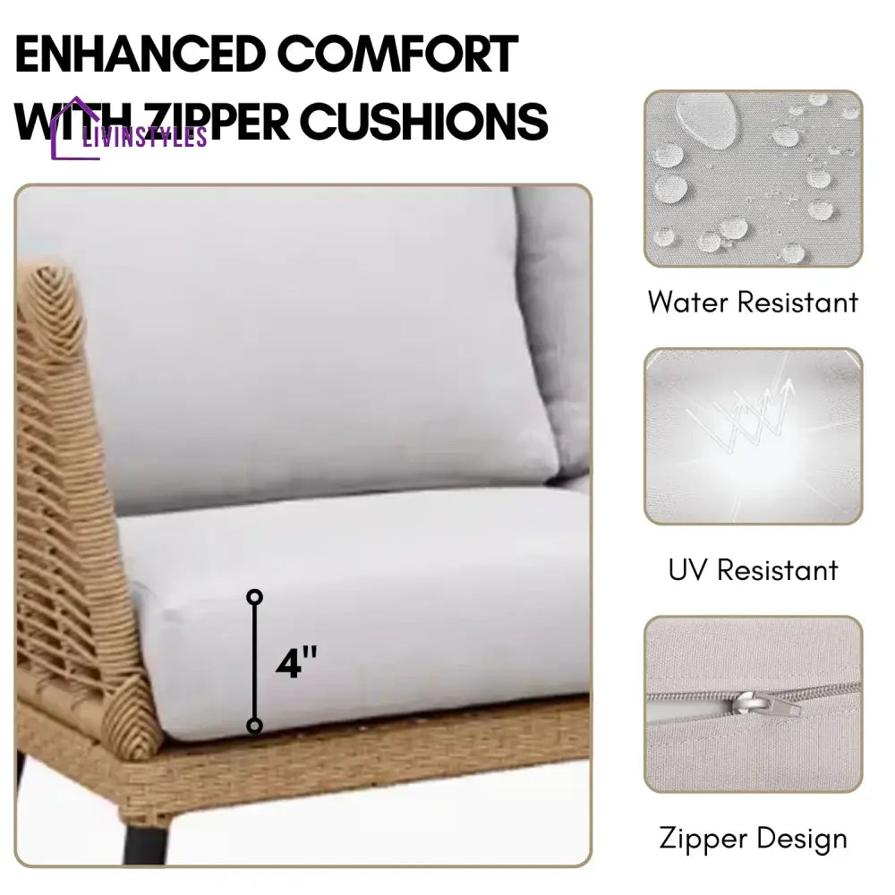 Noura Outdoor Beige Rope 7-Seater Sofa Set With Glass Top Table - Sofa Set