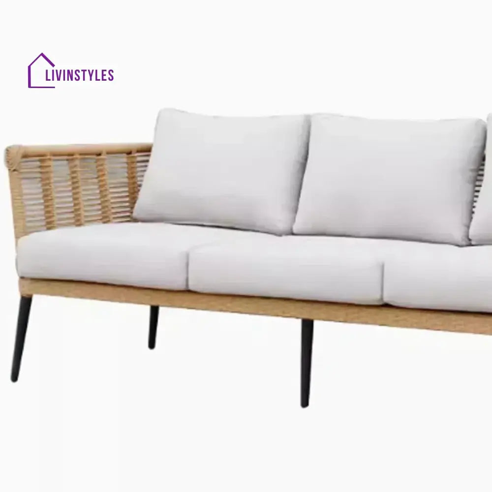 Noura Outdoor Beige Rope 7-Seater Sofa Set With Glass Top Table - Sofa Set