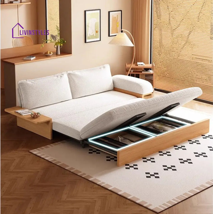 Japandi Teddy Plush Fabric Sofa Bed with Storage SOFA BED