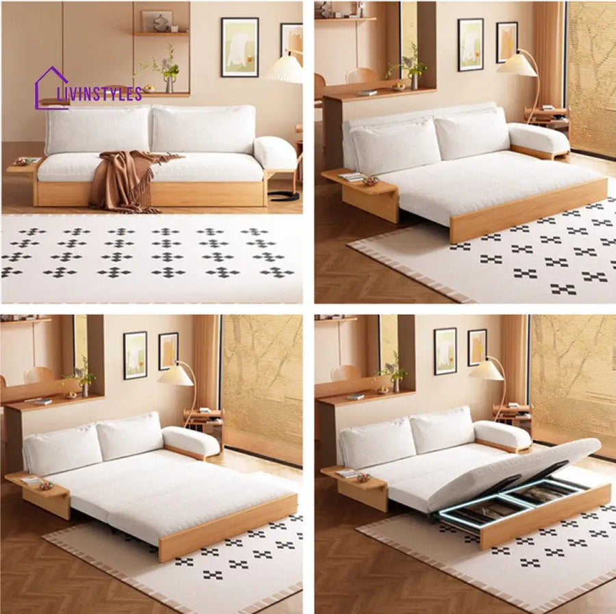 Japandi Teddy Plush Fabric Sofa Bed with Storage SOFA BED